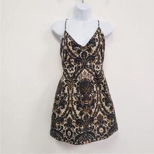 Free People Womens Queen Of Hearts Dress Size 0 Regency Pattern Mini Black Brown